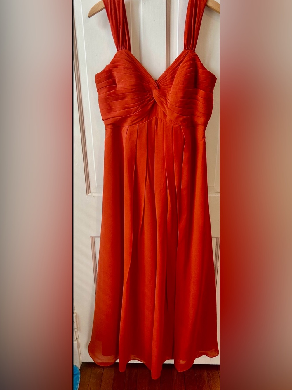 Azazie Size C Orange Kaitlynn Cinnamon Empire Ruched Chiffon Convertible Dress